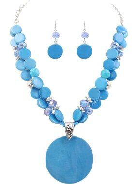 Women's light blue Layered Bead Statement Chunky Jewelry Necklace And Earring